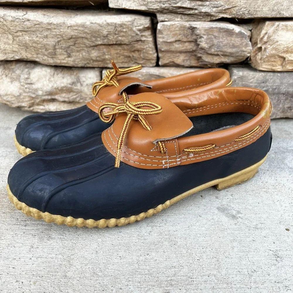 L.L. Bean Bean Shoes Men Size 8 Blue Brown Waterproof Duck Rain USA Vintage Boot